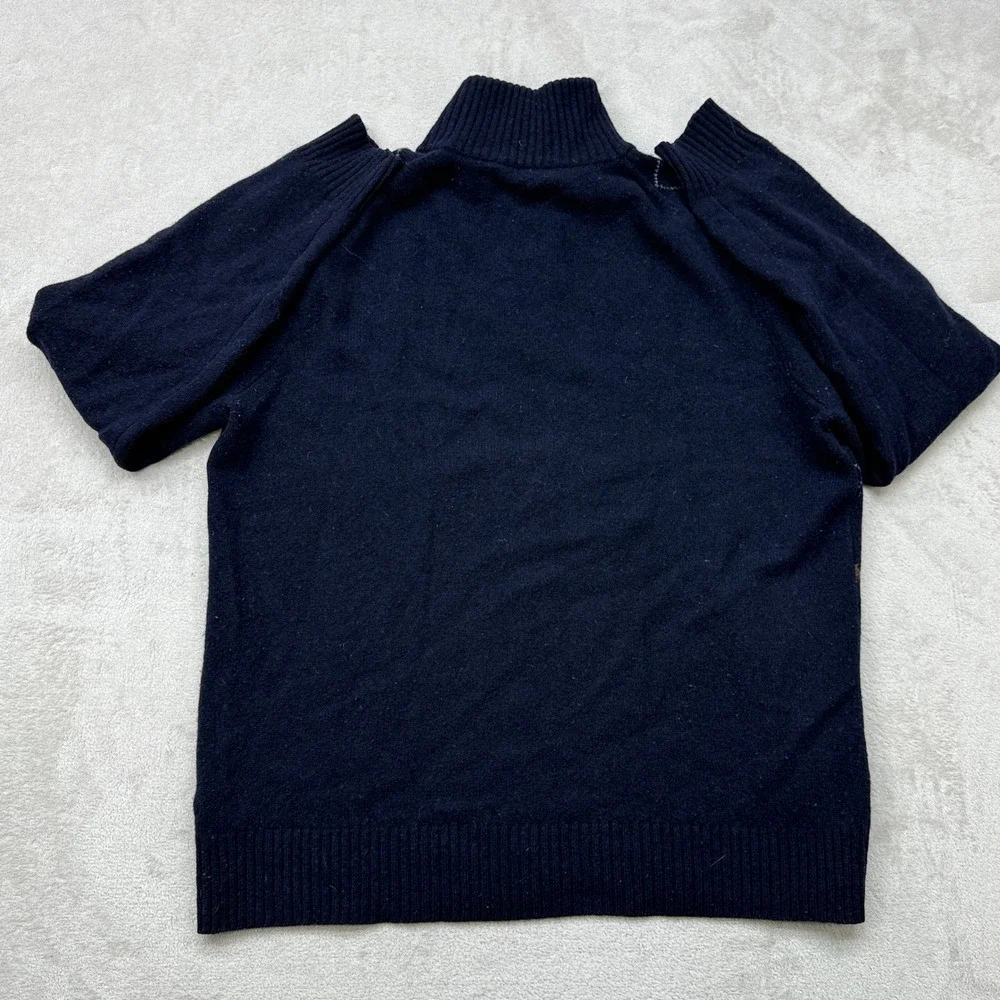 J. Crew Sweater Mens Large Navy Argyle 100% Lambswool Quarter Zip Elbow Patches